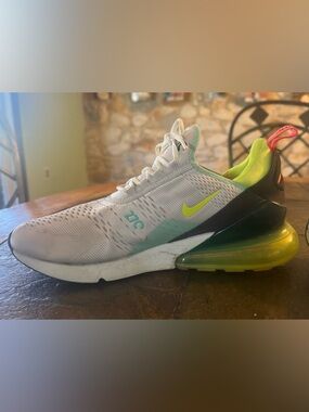 Nike Air Max 270 White Athletic Sneakers with Neon Accents
